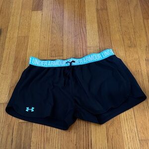 Under Armour Women's Black Shorts with Blue Waistband